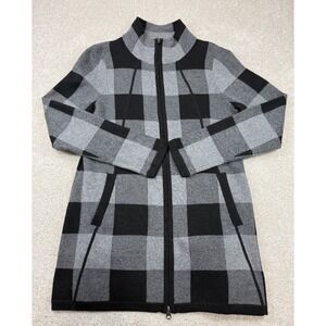 Adrienne Vittadini Jacket Women's MEDIUM Buffalo Plaid Full Zip Sweater Black